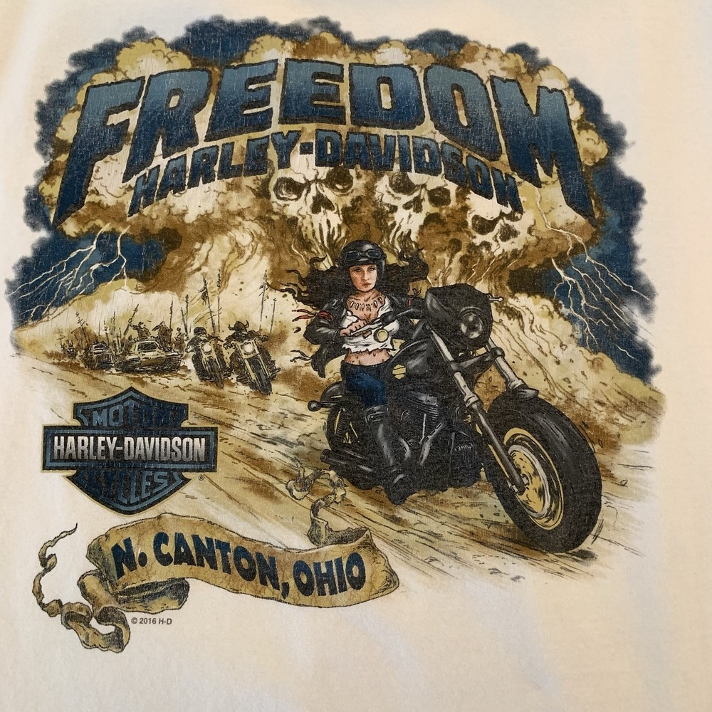 Harley-Davidson Shirt Mens XL White Long Sleeve Pocket Freedom N Canton Ohio